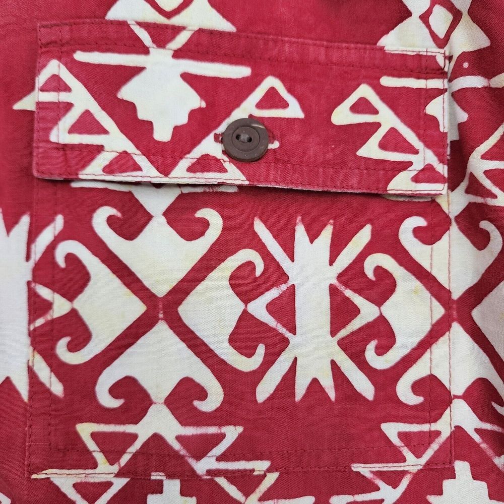 ORVIS Men's Red/Off White BATIK Print 100% Cotton Short Sleeve Button Up SHIRT L - Picture 6 of 8